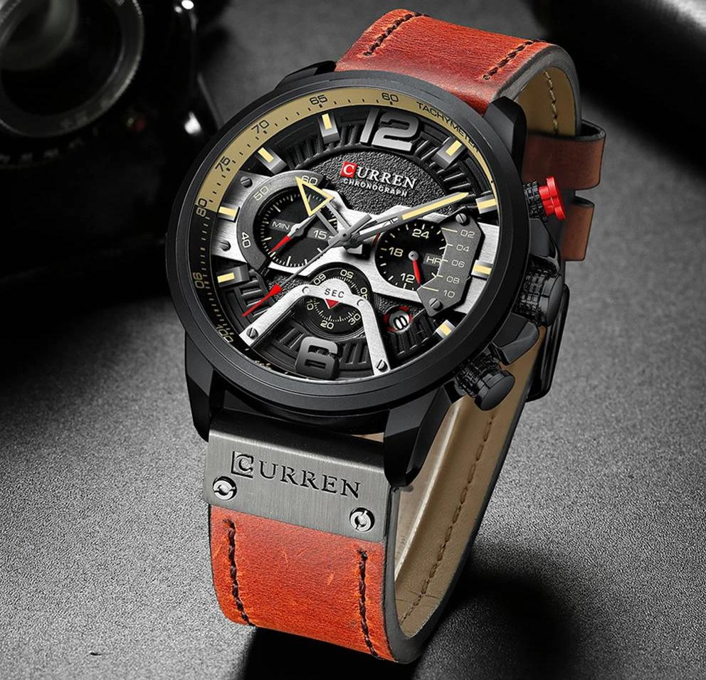 CURREN 8329 Mens Leather Strap Wrist Watch (2)