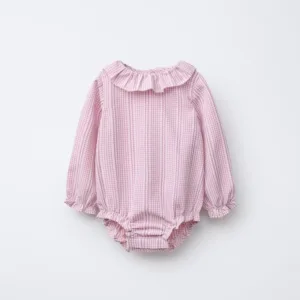 Ginghan Pink Short Sleeves Babies' Bodysuit 