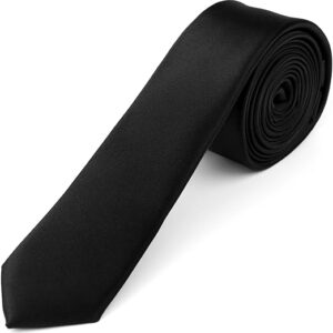 Landisun Black Tie – Solid Skinny Slim Satin Tie for Men