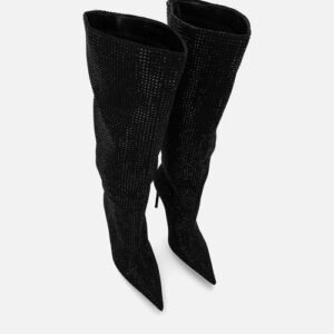 Lothario, Black Diamante, Ladies' long boots, low heel,