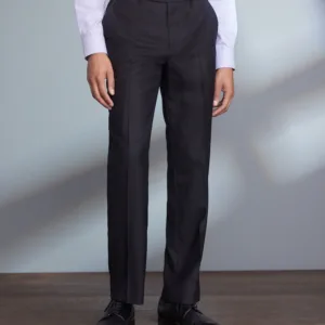 Next Men’s Black Regular Fit Wool Trousers with Motion Flex Waistband
