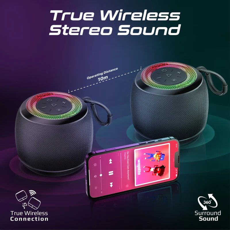 Promate Boom-5 LumiSound™ 5W High-Fidelity TWS Speaker – Black(2)