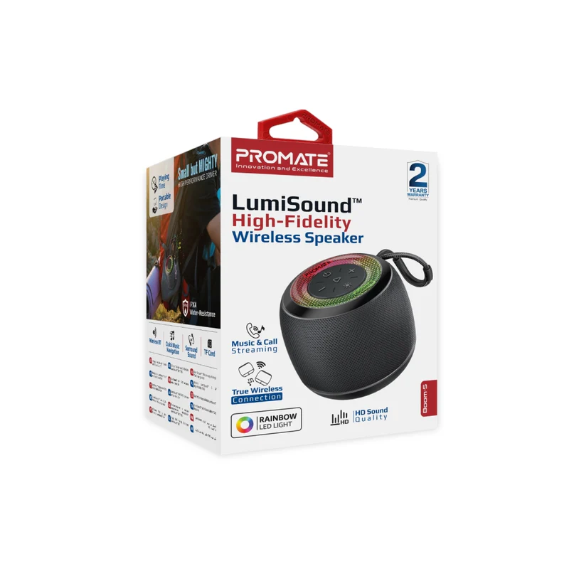 Promate Boom-5 LumiSound™ 5W High-Fidelity TWS Speaker – Black(5)