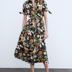 ZARA Ladies' Floral Print Poplin Midi Summer Dress