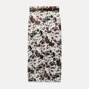 ZARA Ladies' Straight Satin Print Skirt with Belt