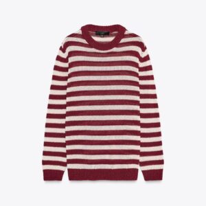 ZARA Red,White Cotton Rustic Knit Ladies' Sweater