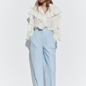 ZARA White Ladies' Lace Trim Ruffle Blouse
