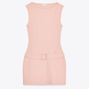 Zara Pink Ladies' Shift Belted Mini Dress 