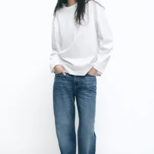 Zara White Ladies' Long Sleeve Label T-Shirt