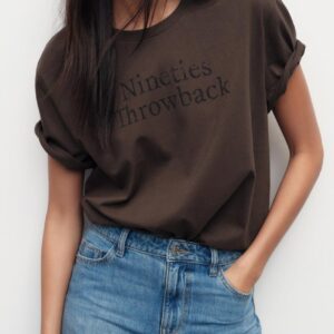 Zara's Brown Ladies' Washed Text T-Shirt